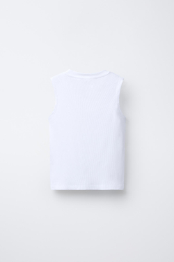 ZARA ФУТБОЛКА В РУБЧИК БЕЗ РУКАВОВ, БЕЛЫЙ
