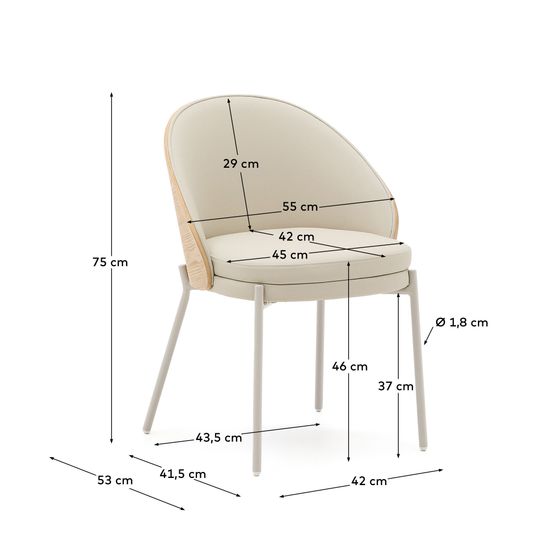 Стул Eamy из бежевой экокожи, ясеневого шпона с натуральной отделкой и бежевого металла Испания La Forma