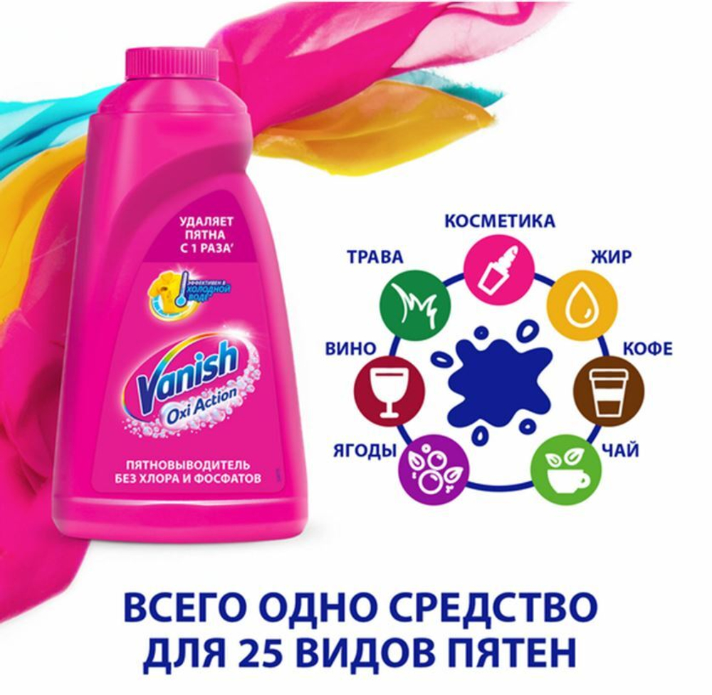 Средство для удаления пятен 450 мл, VANISH "Oxi Action" без хлора, для цветных тканей, (1/21), 8078305