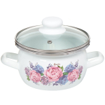 Кастрюля сталь, эмал, 1.5 л, с крыш, Сантэкс, Гортензия, 1-2415112, индукц