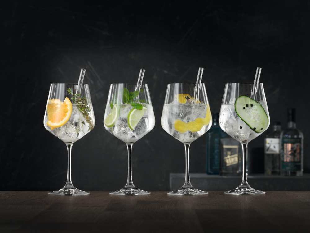 Набор из 4-х бокалов для коктейлей с трубочками Gin Tonic Tastes Good 640 мл Nachtmann