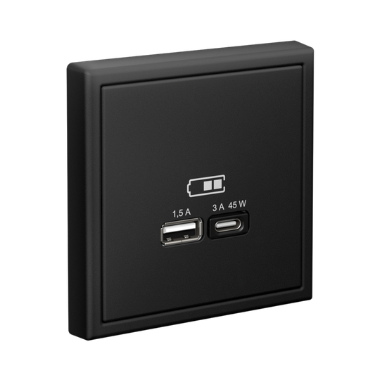 Розетка USB ArtGallery тип A+C 45Вт QC PD высокоскор. ЗУ механизм карбон SE GAL001029