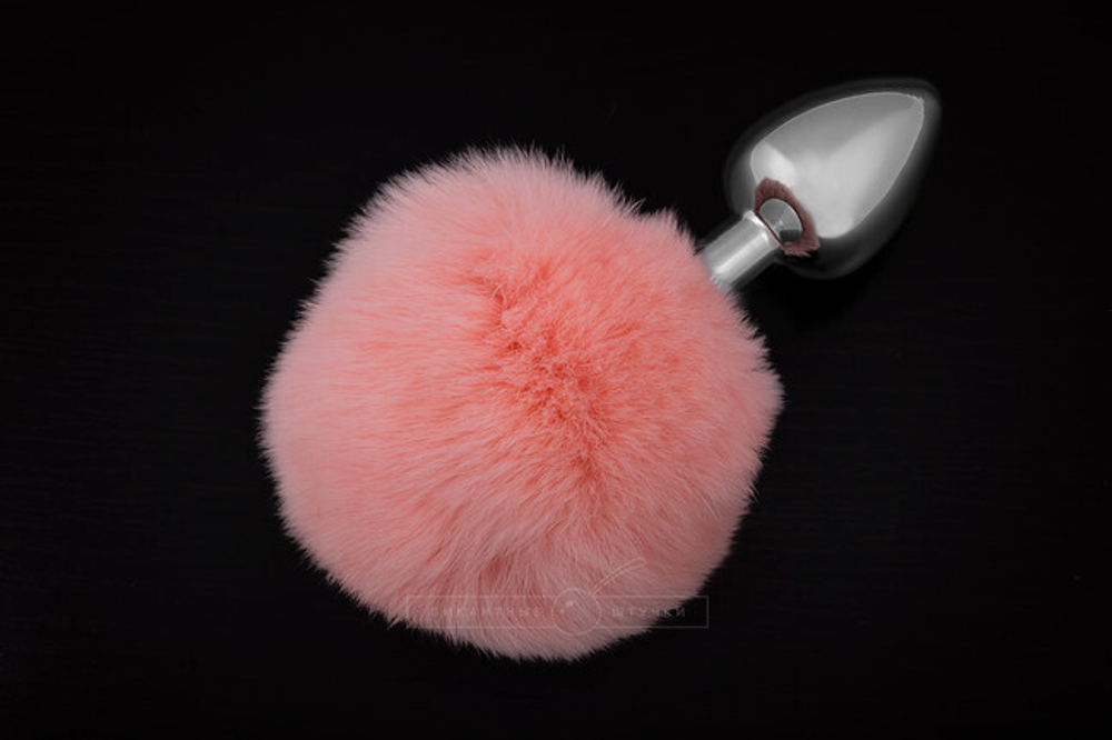 Серебристая анальная пробка с розовым хвостиком (Цвет: серебристый с розовым)