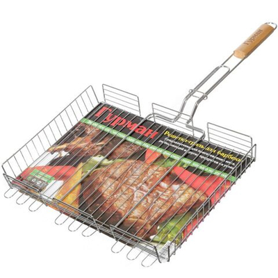 Решетка барбекю 400х300х60 мм, Гурман, хром, 4 уровня, рукоятка дерево, CB1104/2003