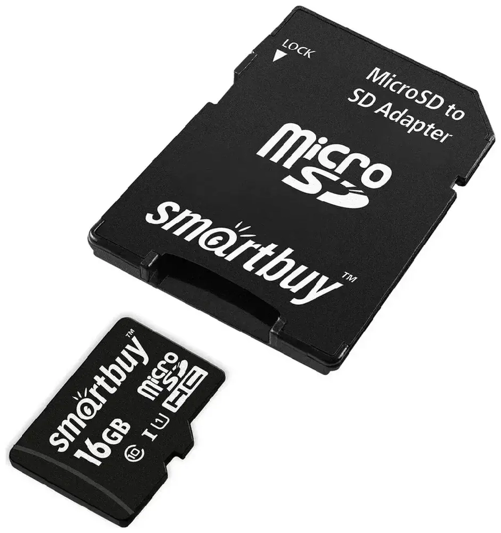 Карта памяти MicroSD 16-GB Smartbuy Class 10 с адаптером