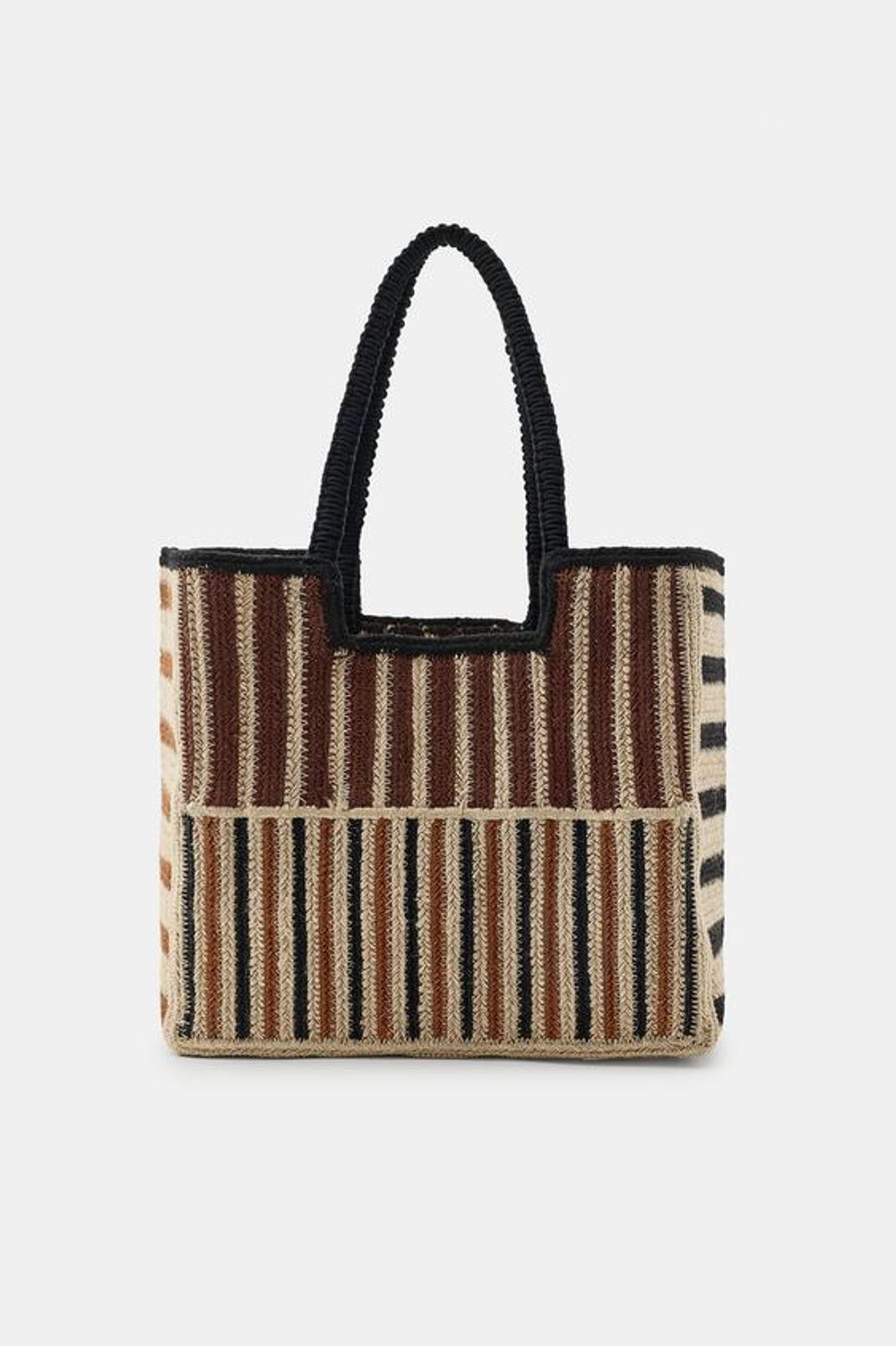 ZARA СУМКА ИЗ ПЛЕТЕНОГО ДЖУТА В ПОЛОСКУ, РЫЖЕВАТО-КОРИЧНЕВЫЙ