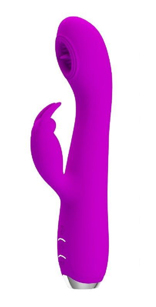 Лиловый вибромассажер-кролик Rachel с имитацией оральных ласк - 19,9 см.
