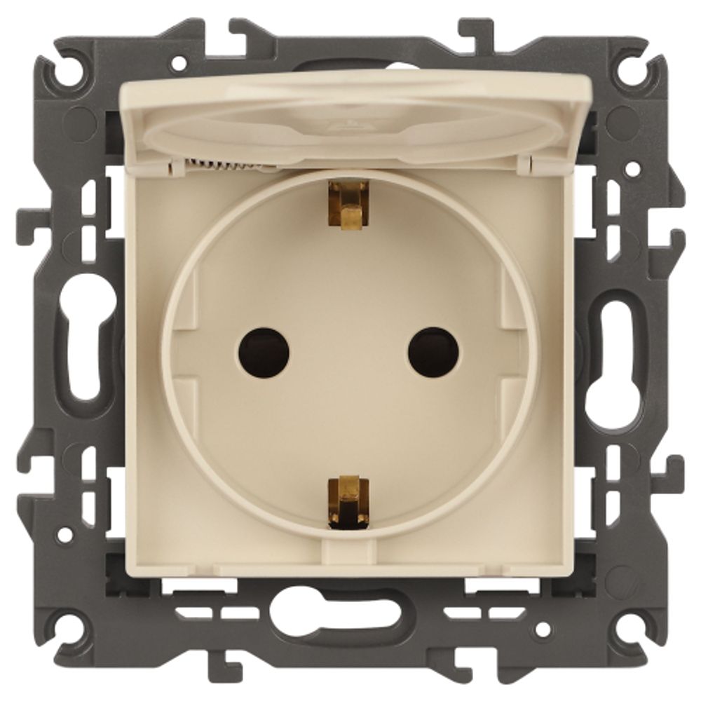 14-2103-02 ЭРА Розетка 2P+E Schuko со шторками с крышкой, 16A-250В, IP20, Эра Elegance, сл.кость