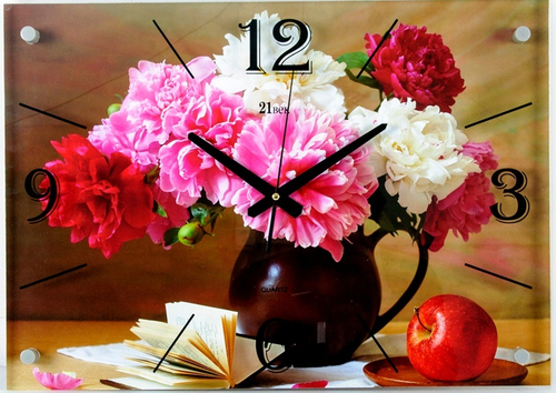 Часы 21 Век настенные  4056-443 "Пионы в кувшине"