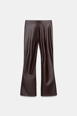 ZARA ЛЕГИНСЫ MINI FLARE ИЗ ИСКУССТВЕННОЙ КОЖИ, КОРИЧНЕВЫЙ