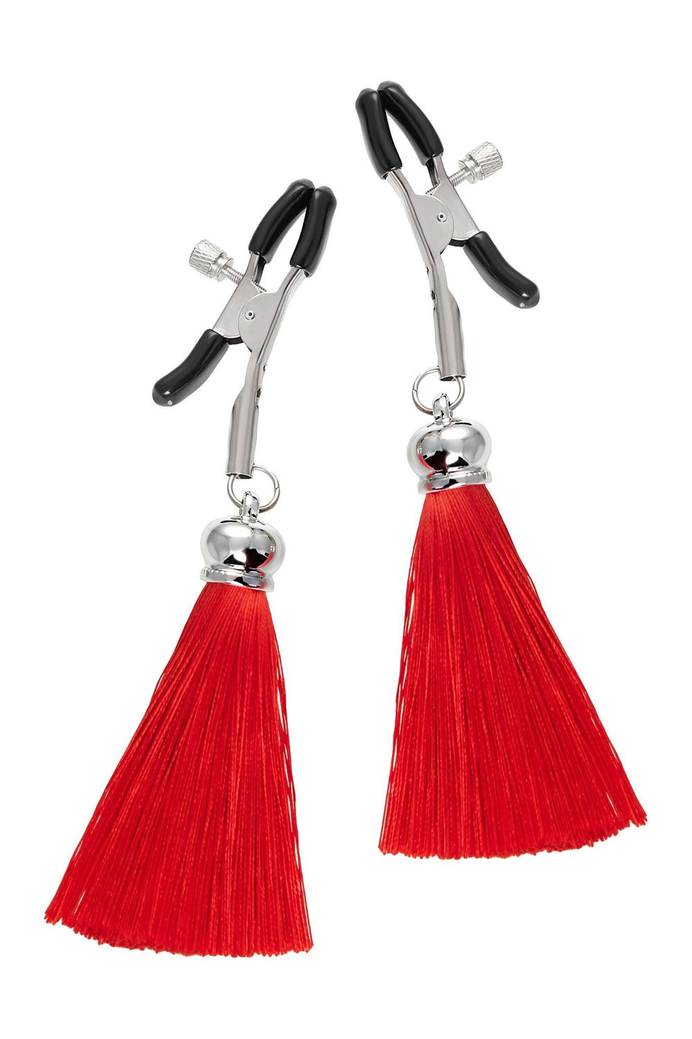 Зажимы на соски «Прищепки» с красными кисточками из шелка (Цвет: красный)
