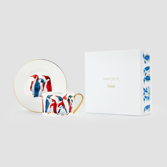 Чайная пара Farforite «Пингвины» 250 мл в подарочной коробке