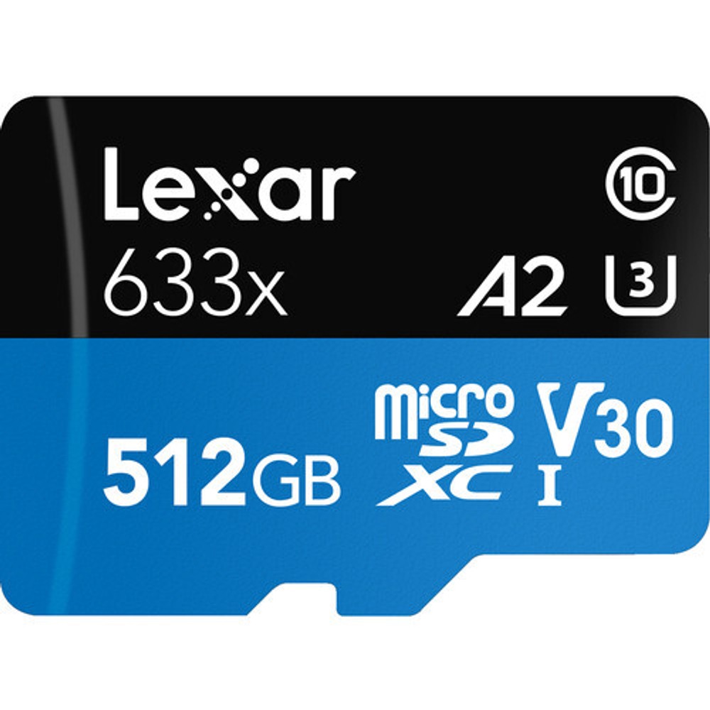 Lexar High-Performance 633x microSDXC 512 ГБ UHS-I W/R 100/45 C10 A1 V30 U3 с адаптером