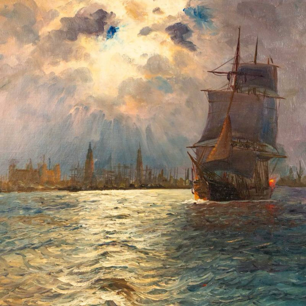 Винтаж: Антикварная Картина «Hamburger Hafen»/«Гавань Гамбурга»