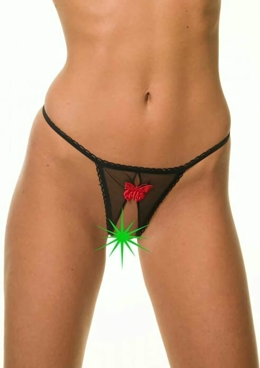 Оригинальные трусики-стринги с бабочкой (Размер: L-XL) (Цвет: черный)