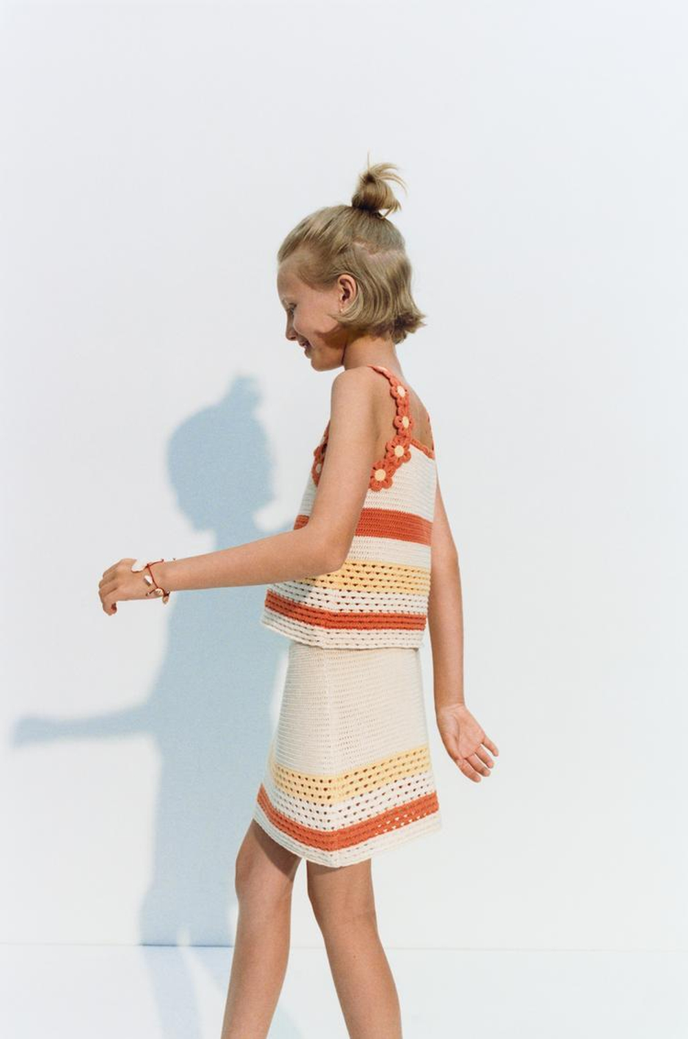 ZARA ТРИКОТАЖНАЯ ЮБКА В ПОЛОСКУ, ЭКРЮ