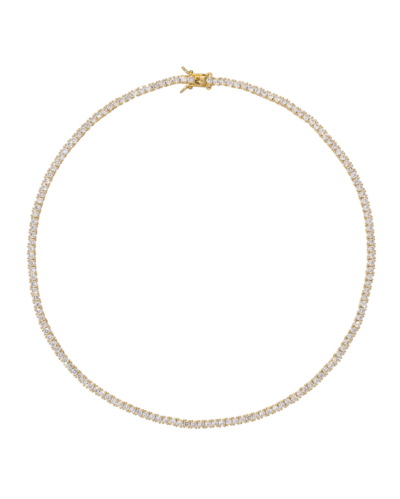 Колье полоса белых цирконов, серебро с золочением