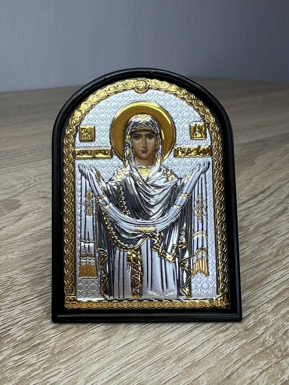 Покрова БМ, икона арочная, пластик коричневый 48x72
