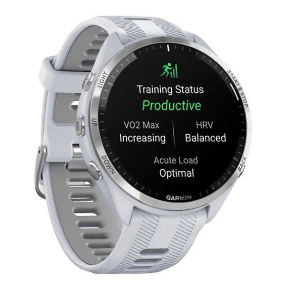 Умные часы Garmin Forerunner 965 – белые, титановый безель, с белым ремешком