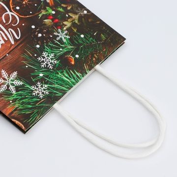 Пакет бумажный подарочный новогодний крафт "Чудеса" 15 х 21 х 8 см.