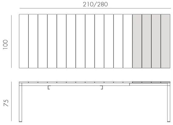 Стол алюминиевый раздвижной Rio Alu, 210-280х100 см, антрацит
