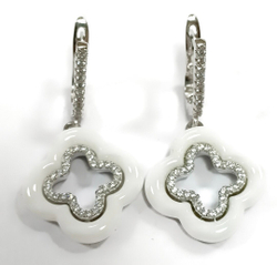 Ювелирные серьги из серебра 925 пробы с керамикой и фианитами