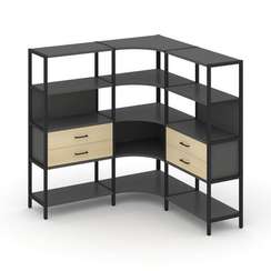 Shelf System Трехсекционный угловой стеллаж четырехярусный с ящиками SN.STMU-431 Антрацит/Акация Лор