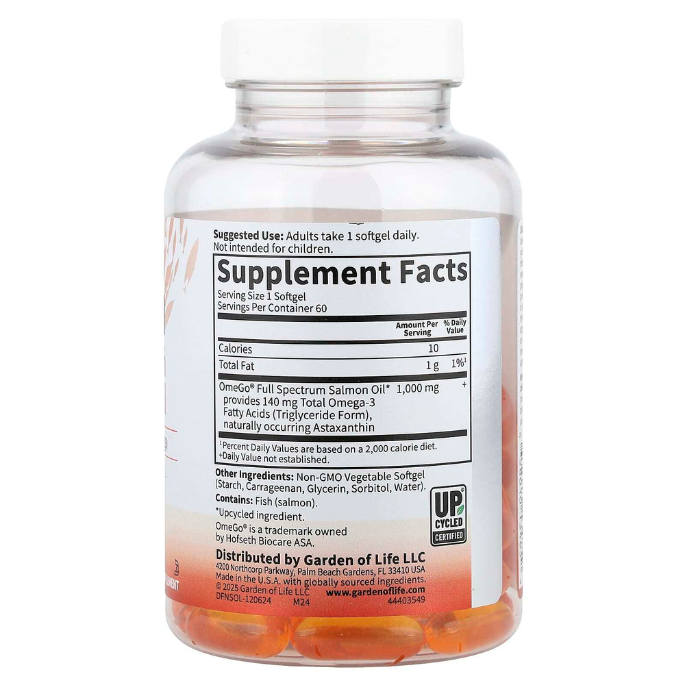 Garden of Life, жир норвежского лосося, 60 капсул (1000 мг в 1 капсуле)