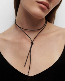 Колье Dana Leather Bow Серебро 925 пробы покрытое родием