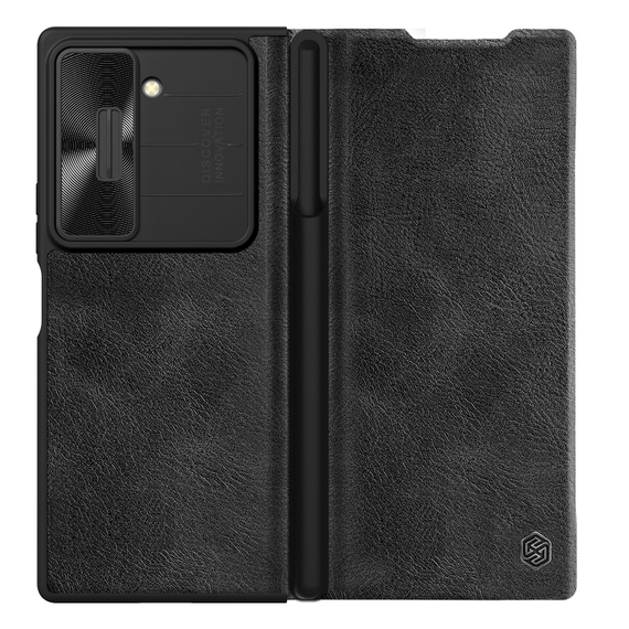 Кожаный чехол книжка от Nillkin для Samsung Galaxy Z Fold 6, серия Qin Pro Leather с защитной шторкой для камеры