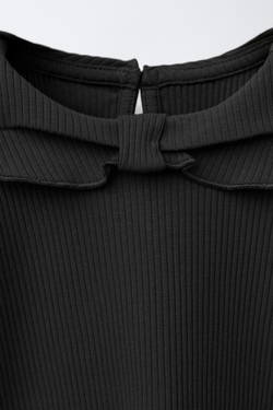 ZARA ТОП В РУБЧИК С КРУГЛЫМ ВОРОТНИКОМ, ЧЕРНЫЙ