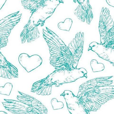 Реалистичные бирюзовые голуби с сердечками