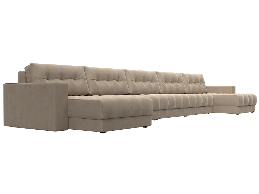 Диван П-образный с декором Лига-049 НПБ Мегалонг, SEVEN 729 ВЕЛЮР бежевый