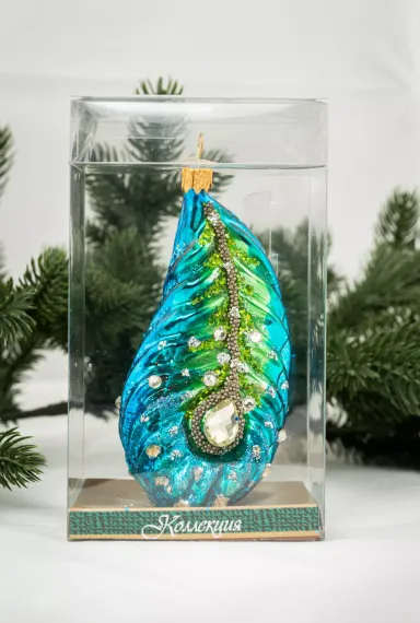 Елочное украшение Перо, стекло, 12,5 см., 1 шт., Витус (59159)