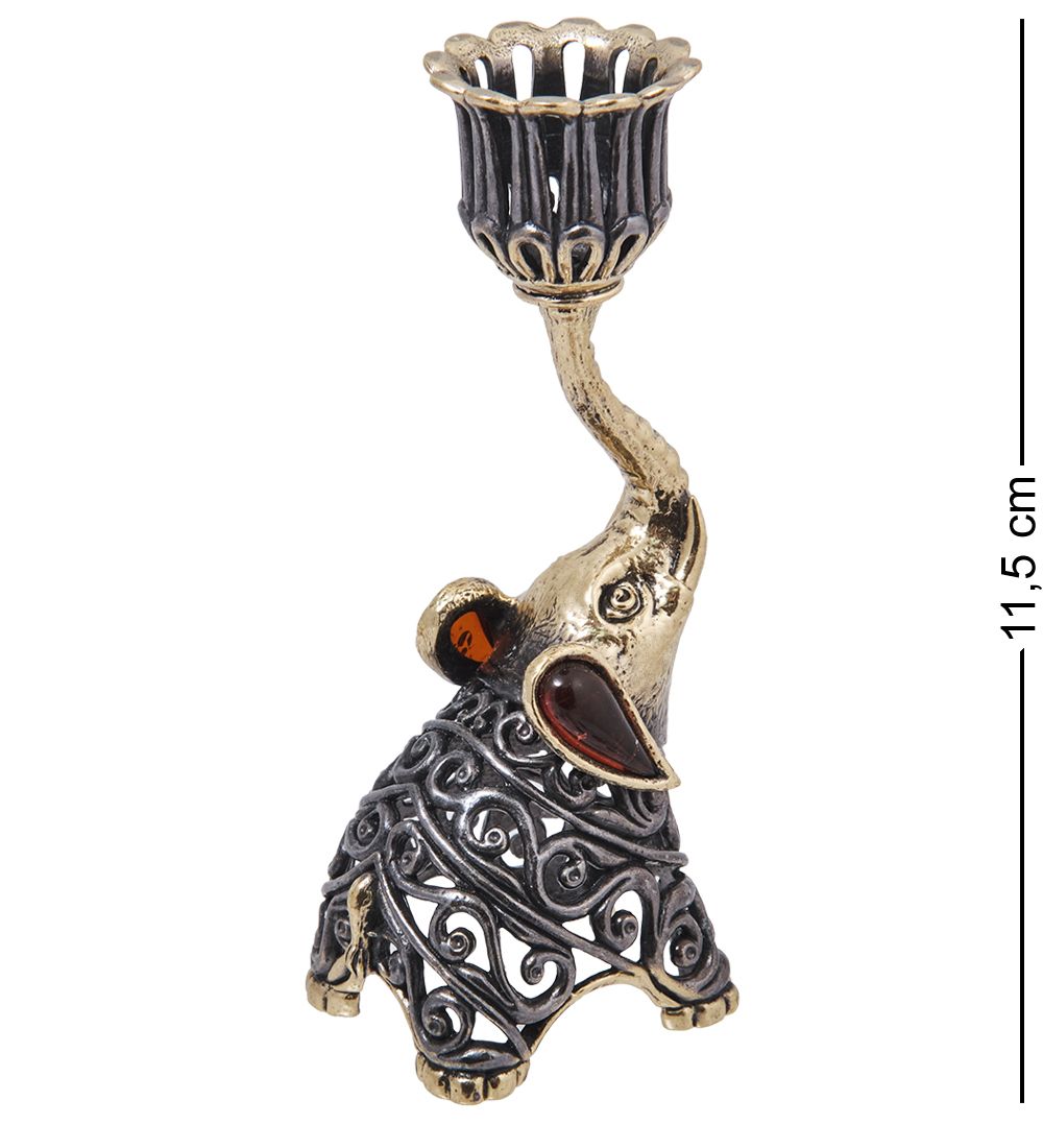 Народные промыслы AM-4092 Подсвечник «Слон Ажурный» (латунь, янтарь)