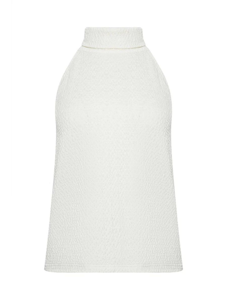 Топ из фактурного трикотажа с горлом молочный