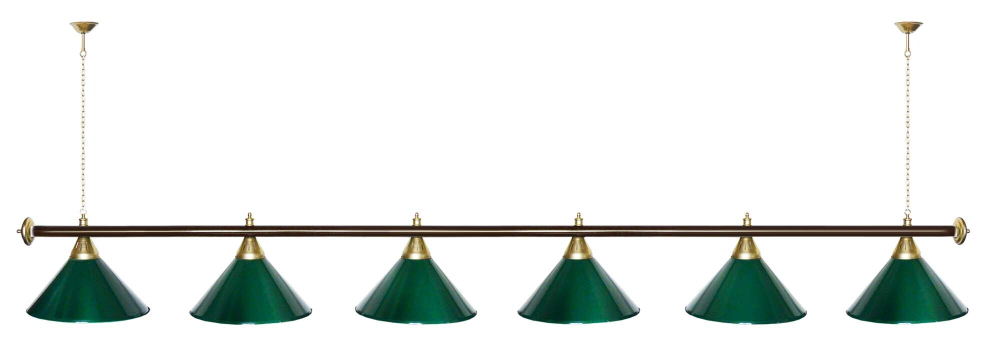 Лампа STARTBILLIARDS 6 пл. (плафоны зеленые,штанга зеленая,фурнитура золото)