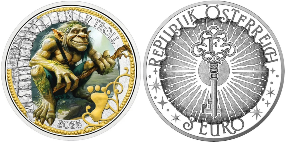 Австрия 3 евро, 2025 Фантастические Мифические существа - Тролль
