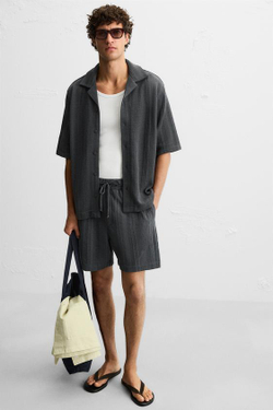 ZARA ШОРТЫ ИЗ ЖАККАРДОВОЙ ТКАНИ, АНТРАЦИТОВО-СЕРЫЙ