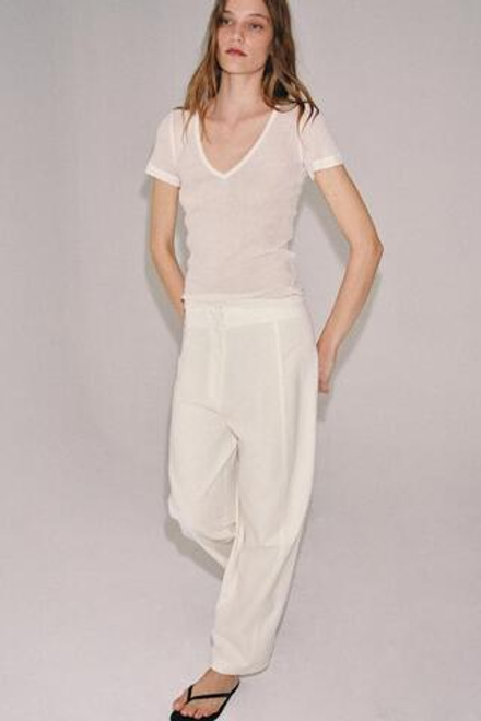 ZARA БРЮКИ ИЗ СМЕСОВОГО ЛЬНА — ZW COLLECTION, ЖЕЛТОВАТО-БЕЛЫЙ