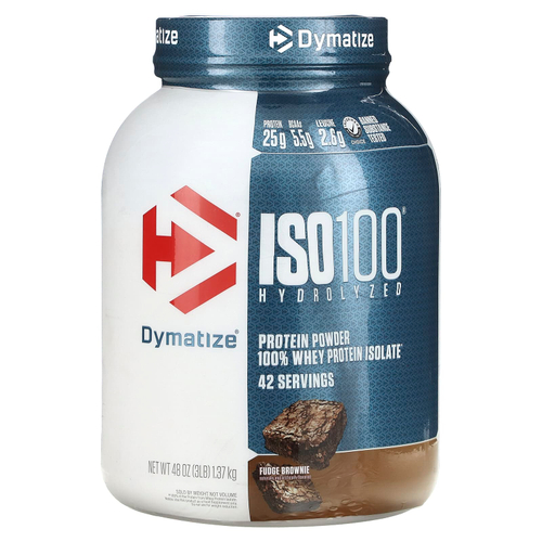Dymatize, ISO100®, гидролизованный, 100% изолят сывороточного протеина, со вкусом брауни с помадкой, 1,37 кг (3 фунта)