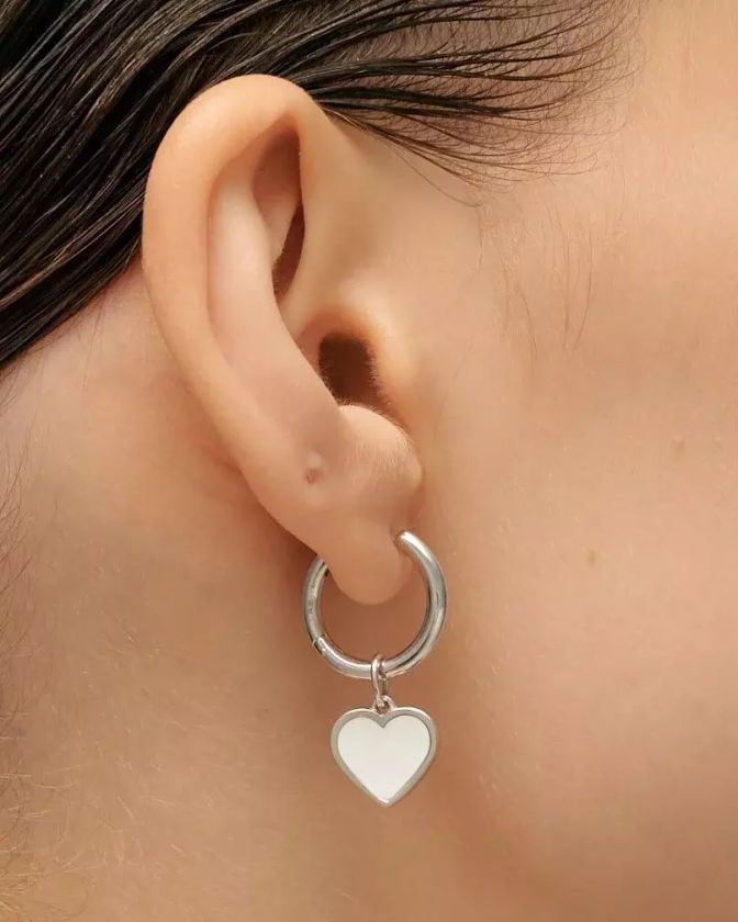 Моносерьга Серебряное Сердце – Белая