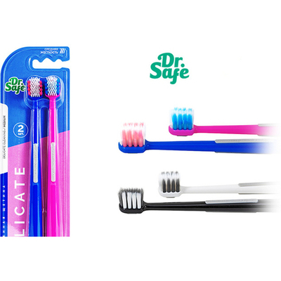 Зубная щетка Dr.Safe блистер 2шт синяя/розовая (144)