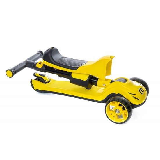 Самокат-беговел 3 в 1 Scooter Micar Transformer складной со светящимися колесами, сиденьем и родительской ручкой желтый