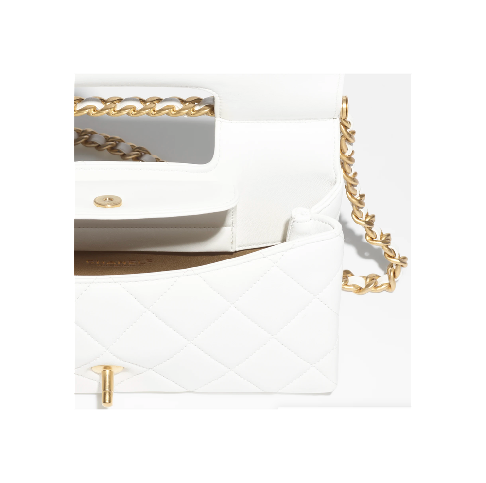 Сумка Chanel Flap Bag с верхней ручкой из кожи ягнёнка, белая