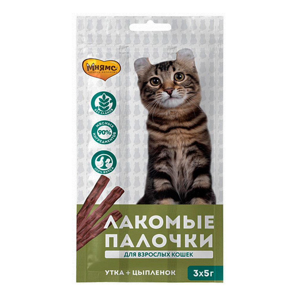 Лакомые Палочки ИЗ ЦЫПЛЕНКА и УТКИ для кошек 13,5 см 1 ШТУКА Лакомство Мнямс