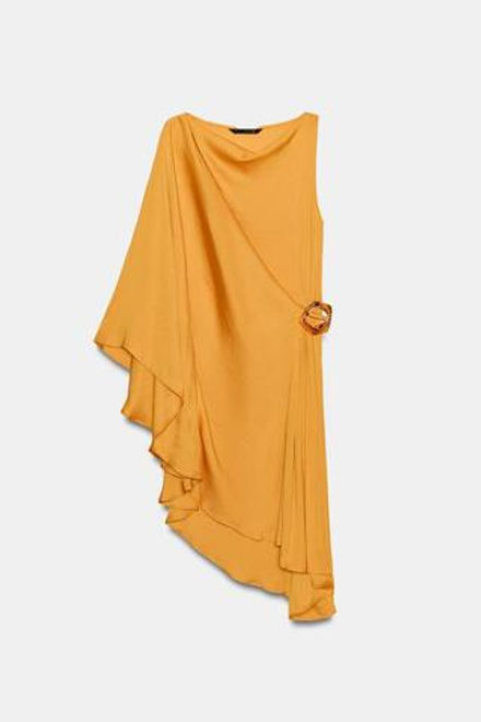 ZARA АСИММЕТРИЧНОЕ ПЛАТЬЕ С ПРЯЖКОЙ, ЖЕЛТЫЙ КАРРИ
