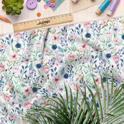 Ткань сатин букеты с листьями и бутонами