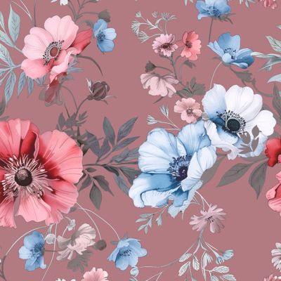 Цветочный паттерн, розовый фон