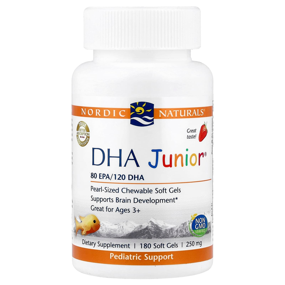 Nordic Naturals, ДГК для детей от 3 лет, клубника, 250 мг, 180 капсул (62,5 мг в 1 капсуле)